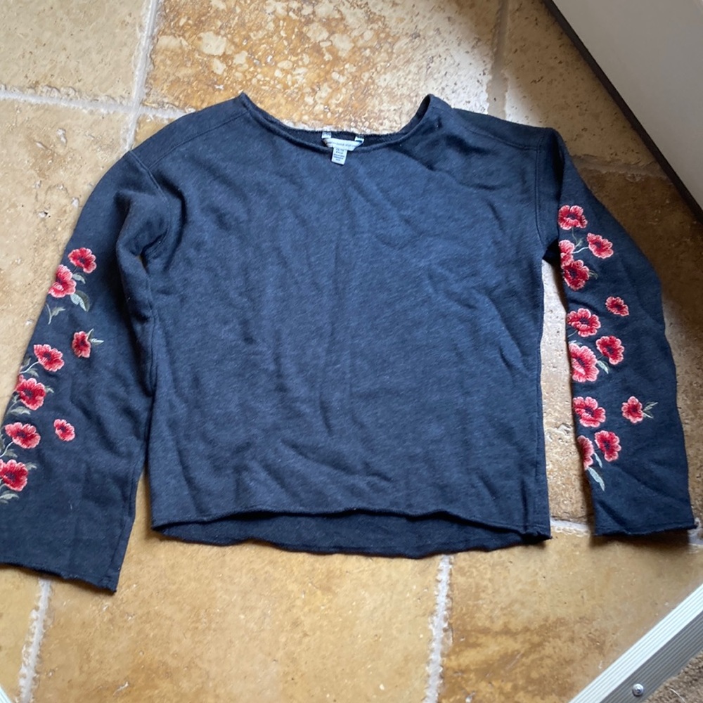 American Eagle xs Gray floral embroidery sweatshirt